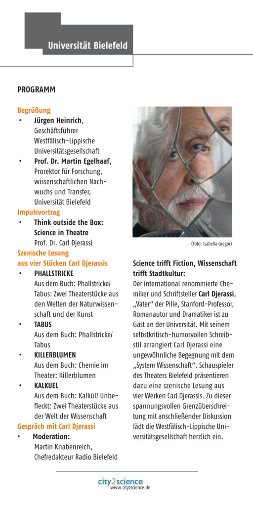 Flyer Carl Djerassi_Science in Theatre 2012.indd